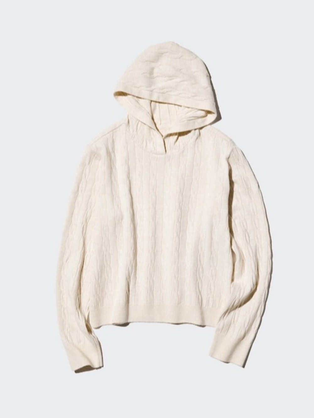 Uniqlo Washable Knit Cable Hoodie Cream